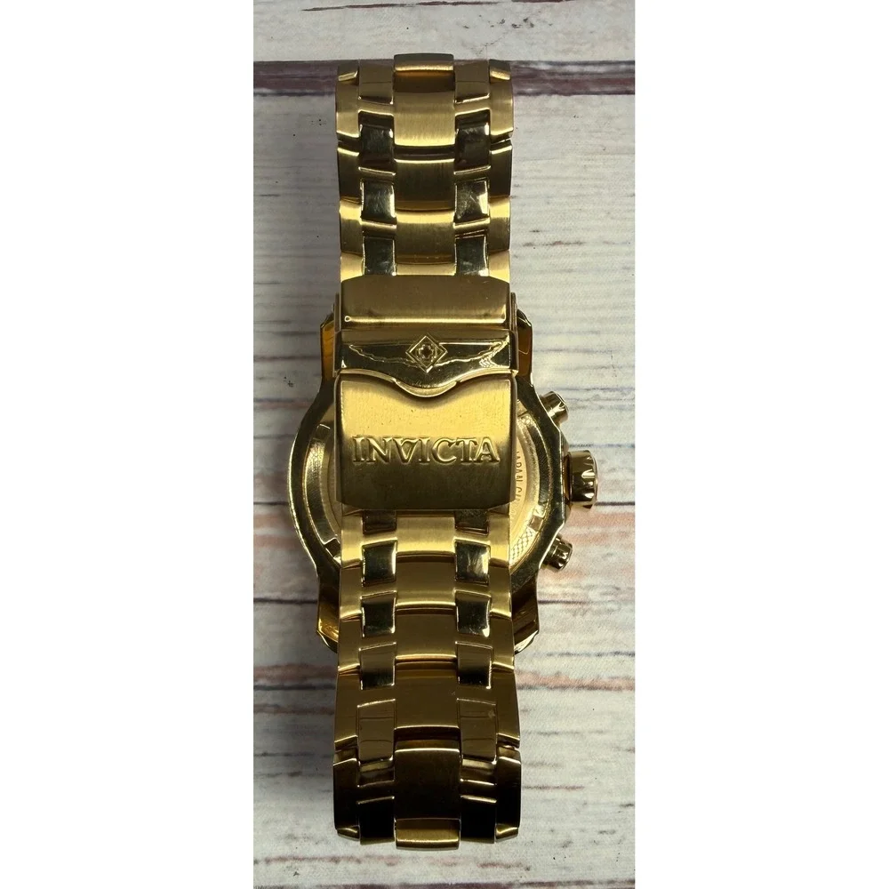 Mens Invicta Pro Diver Scuba 18kt Gold Plated Chronograph Green 48mm Watch